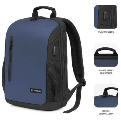 Mochila Subblim Xpand Air Padding Backpack para Portátiles hasta 15.6'/ 21L/ Puerto USB/ Azul
