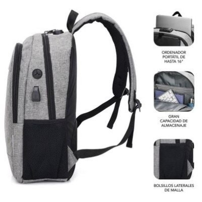 Mochila Subblim Urban Lock para Portátiles hasta 16'/ Puerto USB/ Antirrobo/ Gris