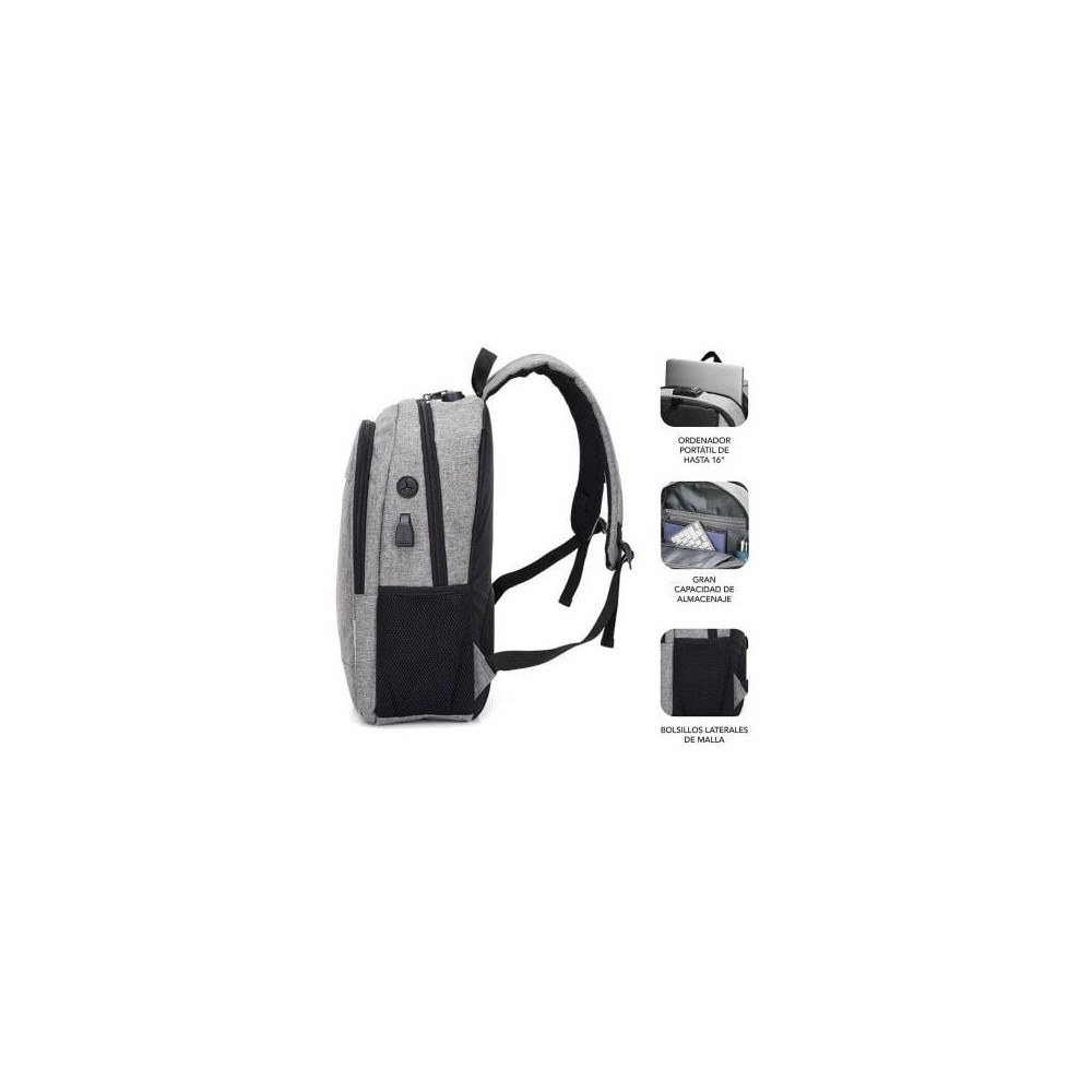 Mochila Subblim Urban Lock para Portátiles hasta 16'/ Puerto USB/ Antirrobo/ Gris