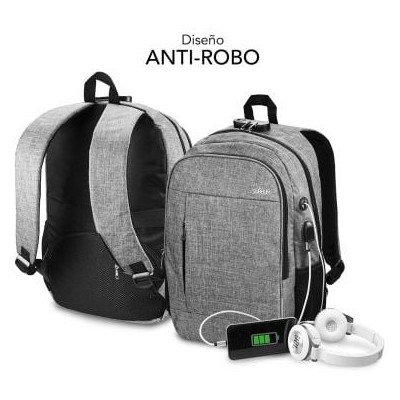 Mochila Subblim Urban Lock para Portátiles hasta 16'/ Puerto USB/ Antirrobo/ Gris