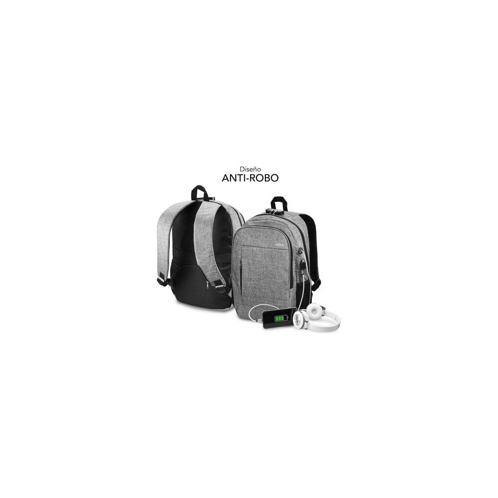 Mochila Subblim Urban Lock para Portátiles hasta 16'/ Puerto USB/ Antirrobo/ Gris