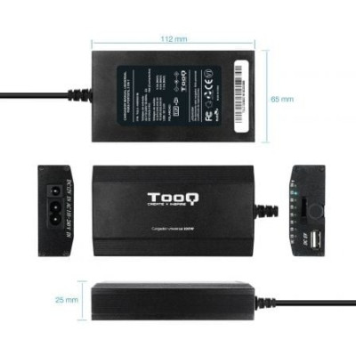 Cargador de Portátil TooQ TQLC-100BS01M/ 1xUSB/ 100W/ Manual/ 12 Conectores/ Voltaje 12-24V