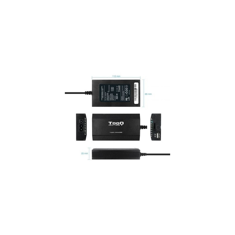 Cargador de Portátil TooQ TQLC-100BS01M/ 1xUSB/ 100W/ Manual/ 12 Conectores/ Voltaje 12-24V