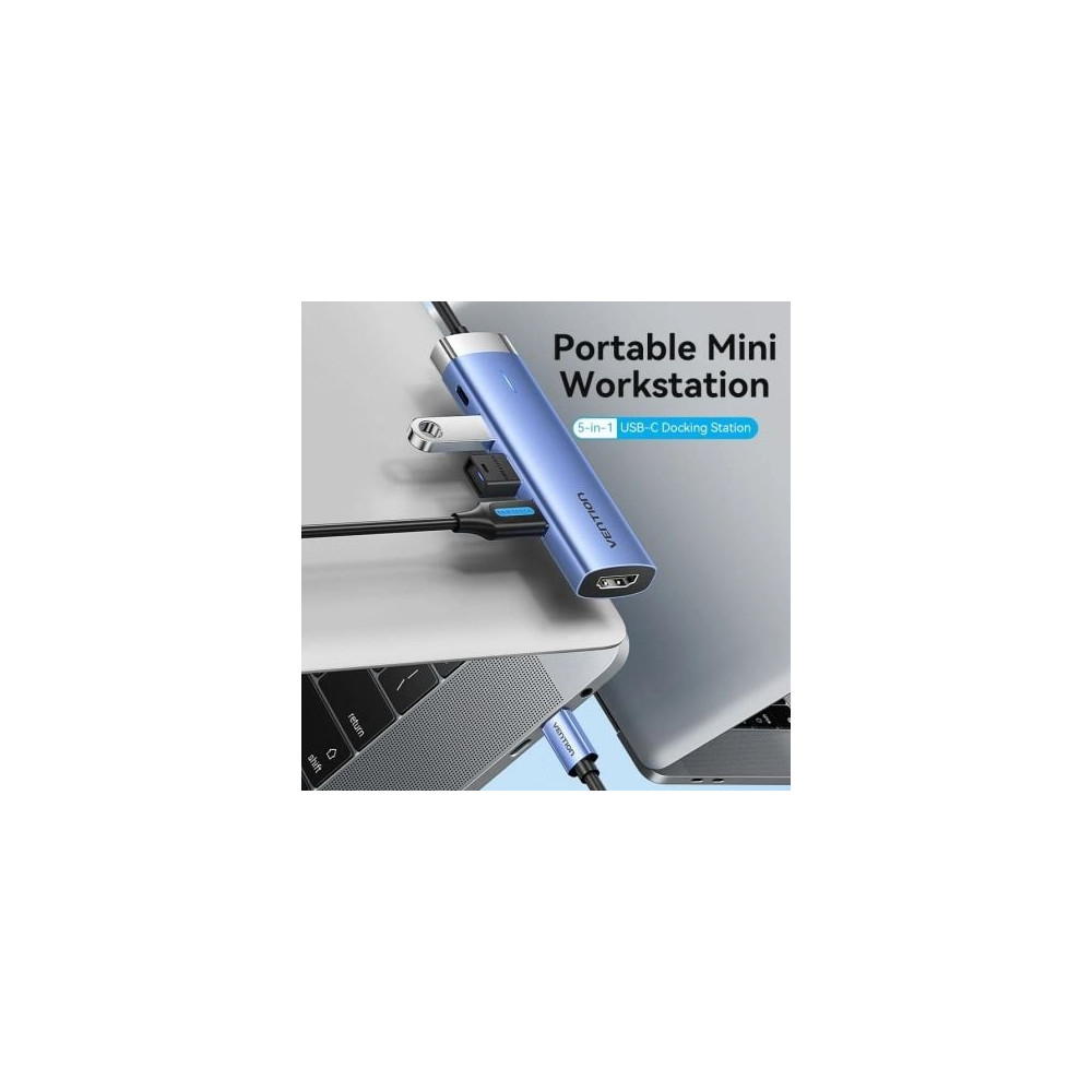 Docking USB Tipo-C Vention TGESB/ 3xUSB/ 1xHDMI 4K/ 1xUSB Tipo-C PD/ Azul