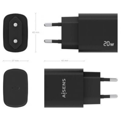 Cargador de Pared Aisens A110-0753/ 1xUSB Tipo-C/ 20W