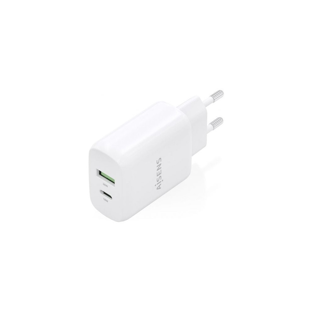 Cargador de Pared GaN Aisens A110-0923/ 1xUSB Tipo-C/ 1xUSB/ 30W/ Blanco