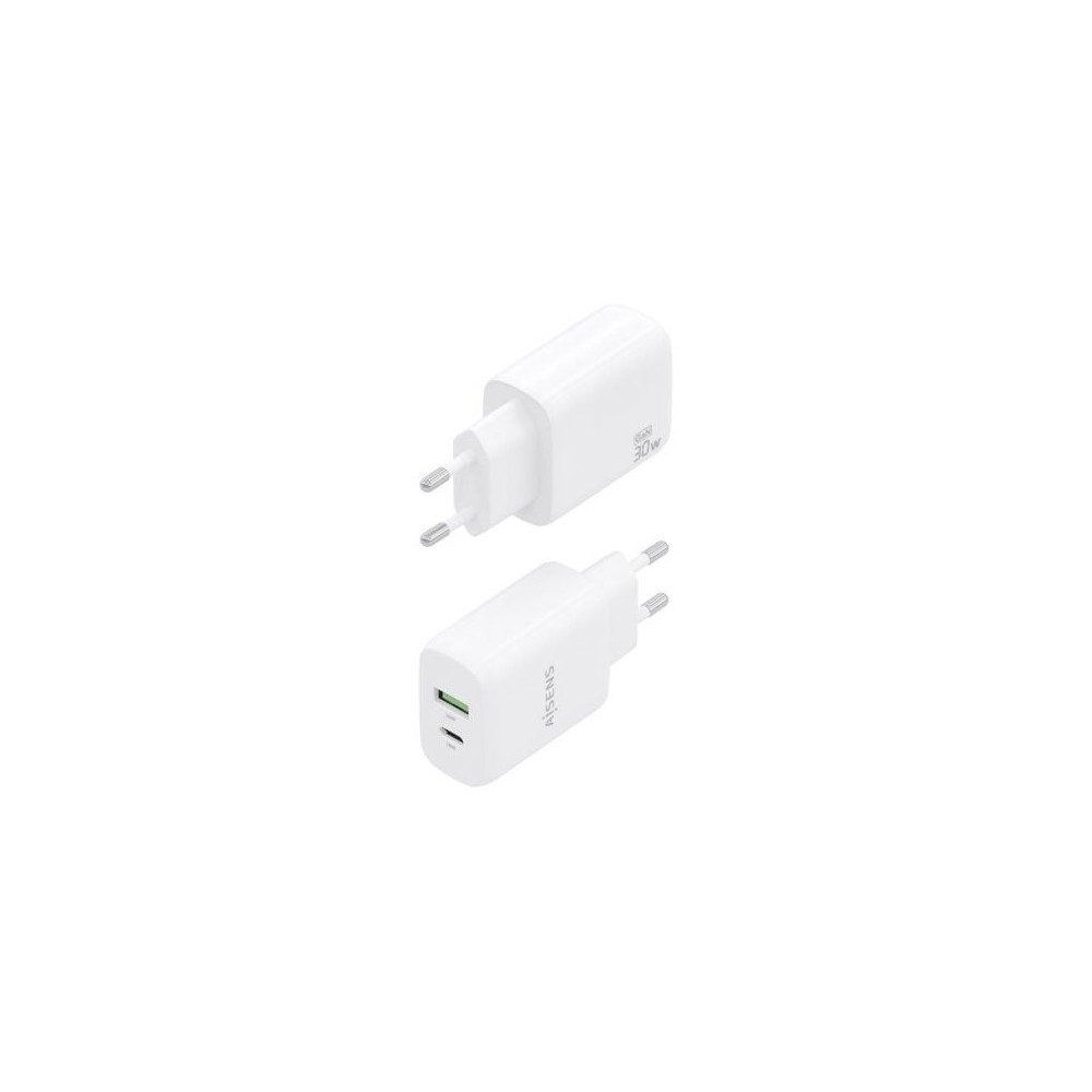 Cargador de Pared GaN Aisens A110-0923/ 1xUSB Tipo-C/ 1xUSB/ 30W/ Blanco