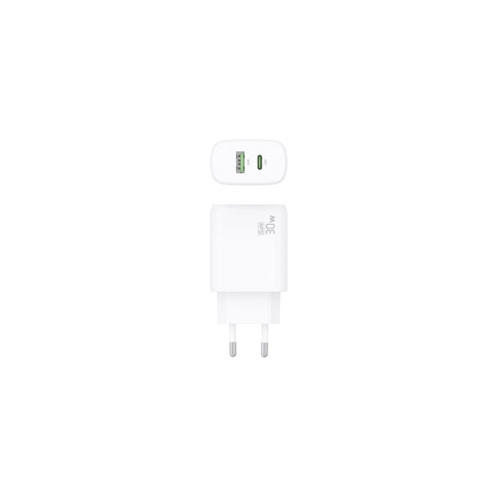 Cargador de Pared GaN Aisens A110-0923/ 1xUSB Tipo-C/ 1xUSB/ 30W/ Blanco