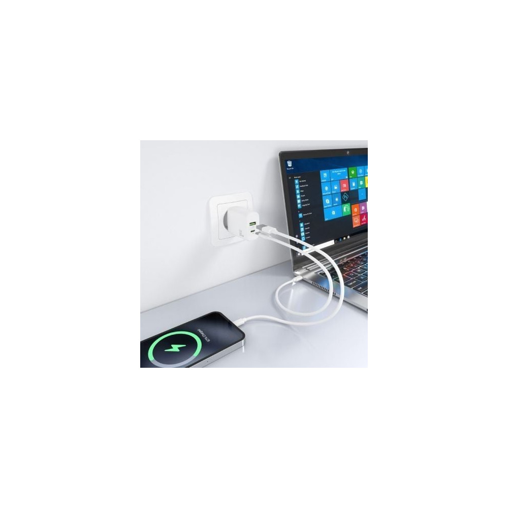 Cargador de Pared GaN Aisens A110-0923/ 1xUSB Tipo-C/ 1xUSB/ 30W/ Blanco