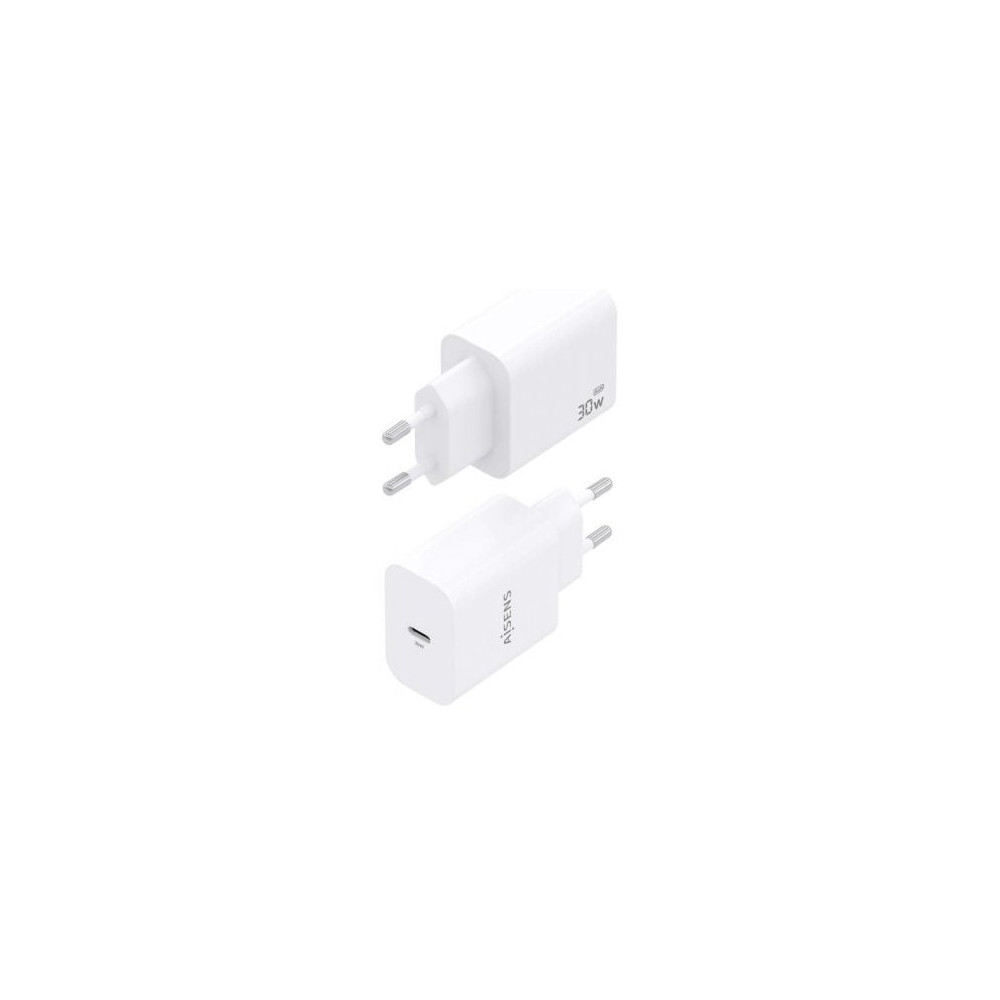 Cargador de Pared GaN Aisens A110-0940/ 1xUSB Tipo-C/ 30W/ Blanco