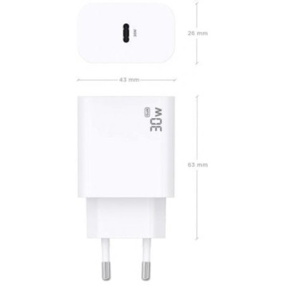 Cargador de Pared GaN Aisens A110-0940/ 1xUSB Tipo-C/ 30W/ Blanco