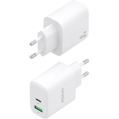Cargador de Pared GaN Aisens A110-0971/ 1xUSB Tipo-C/ 1xUSB/ 45W/ Blanco