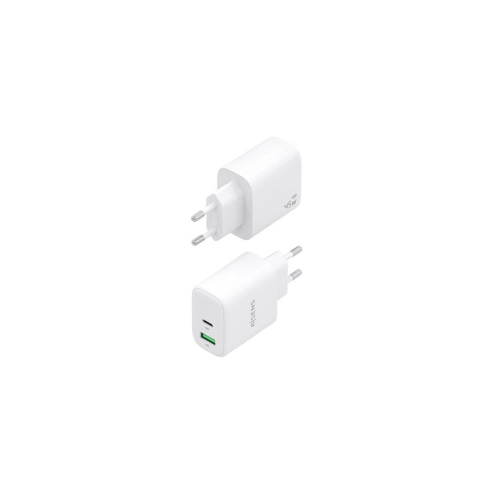 Cargador de Pared GaN Aisens A110-0971/ 1xUSB Tipo-C/ 1xUSB/ 45W/ Blanco