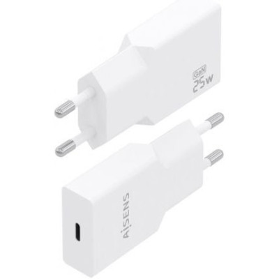 Cargador de Pared GaN Aisens A110-0999/ 1xUSB Tipo-C/ 25W/ Blanco