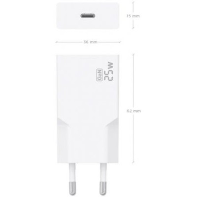 Cargador de Pared GaN Aisens A110-0999/ 1xUSB Tipo-C/ 25W/ Blanco