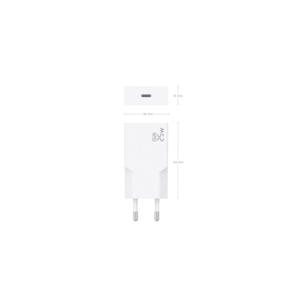 Cargador de Pared GaN Aisens A110-0999/ 1xUSB Tipo-C/ 25W/ Blanco