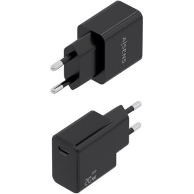 Cargador de Pared GaN Aisens A110-1024/ 1xUSB Tipo-C/ 20W/ Negro