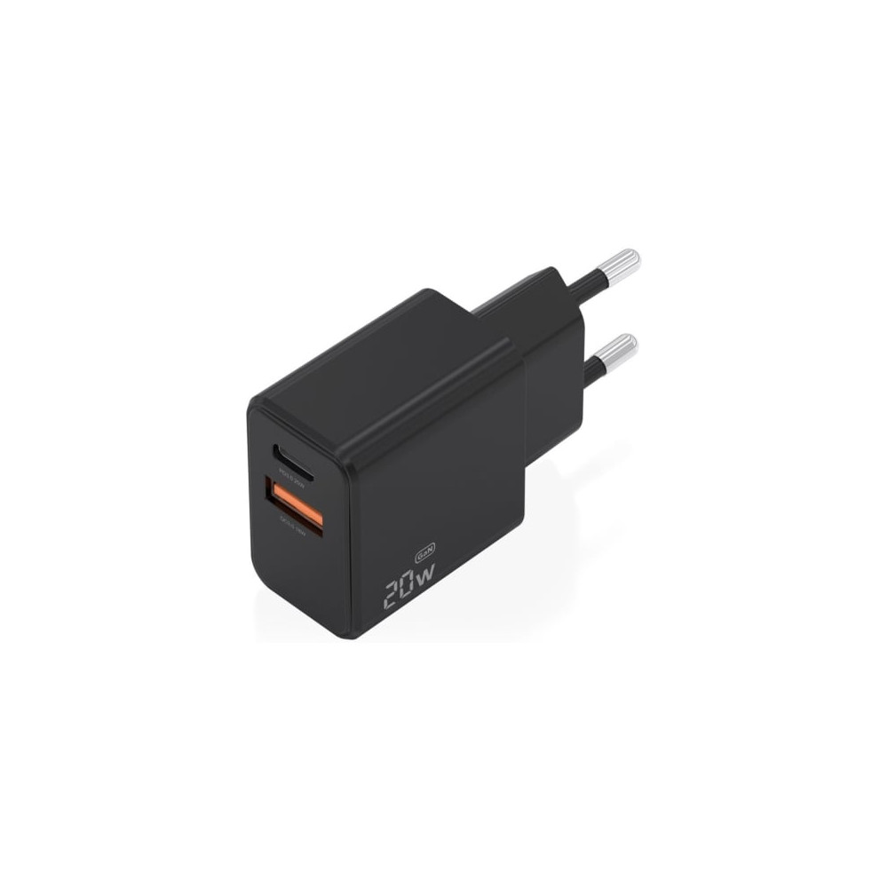 Cargador de Pared GaN Aisens A110-1026/ 1xUSB Tipo-C/ 1xUSB/ 20W/ Negro