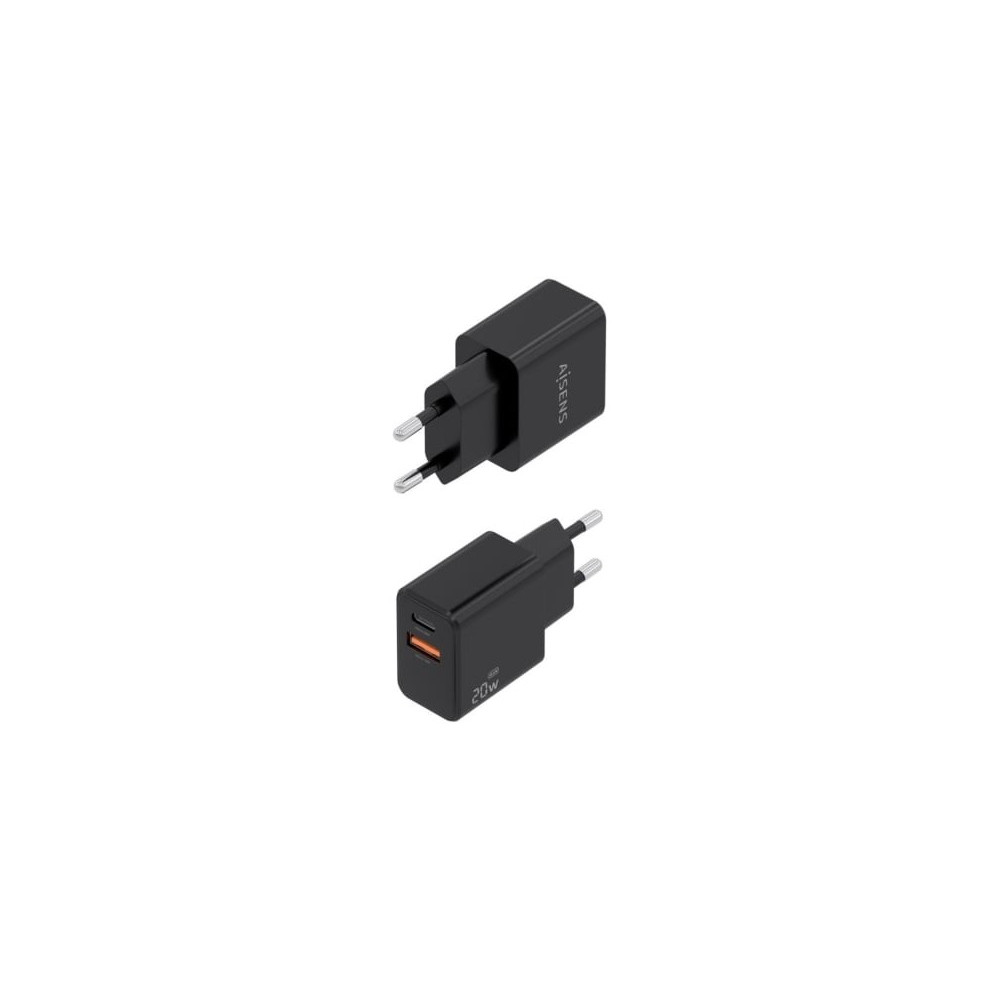 Cargador de Pared GaN Aisens A110-1026/ 1xUSB Tipo-C/ 1xUSB/ 20W/ Negro