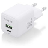 Cargador de Pared GaN Aisens ASCH-20W2P010-W/ 1xUSB Tipo-C/ 1xUSB/ 20W