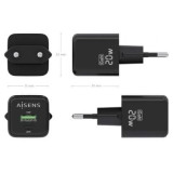 Cargador de Pared GaN Aisens ASCH-20W2P011-BK/ 1xUSB Tipo-C/ 1xUSB/ 20W