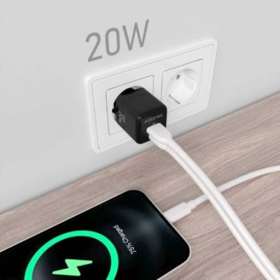 Cargador de Pared GaN Aisens ASCH-20W2P011-BK/ 1xUSB Tipo-C/ 1xUSB/ 20W