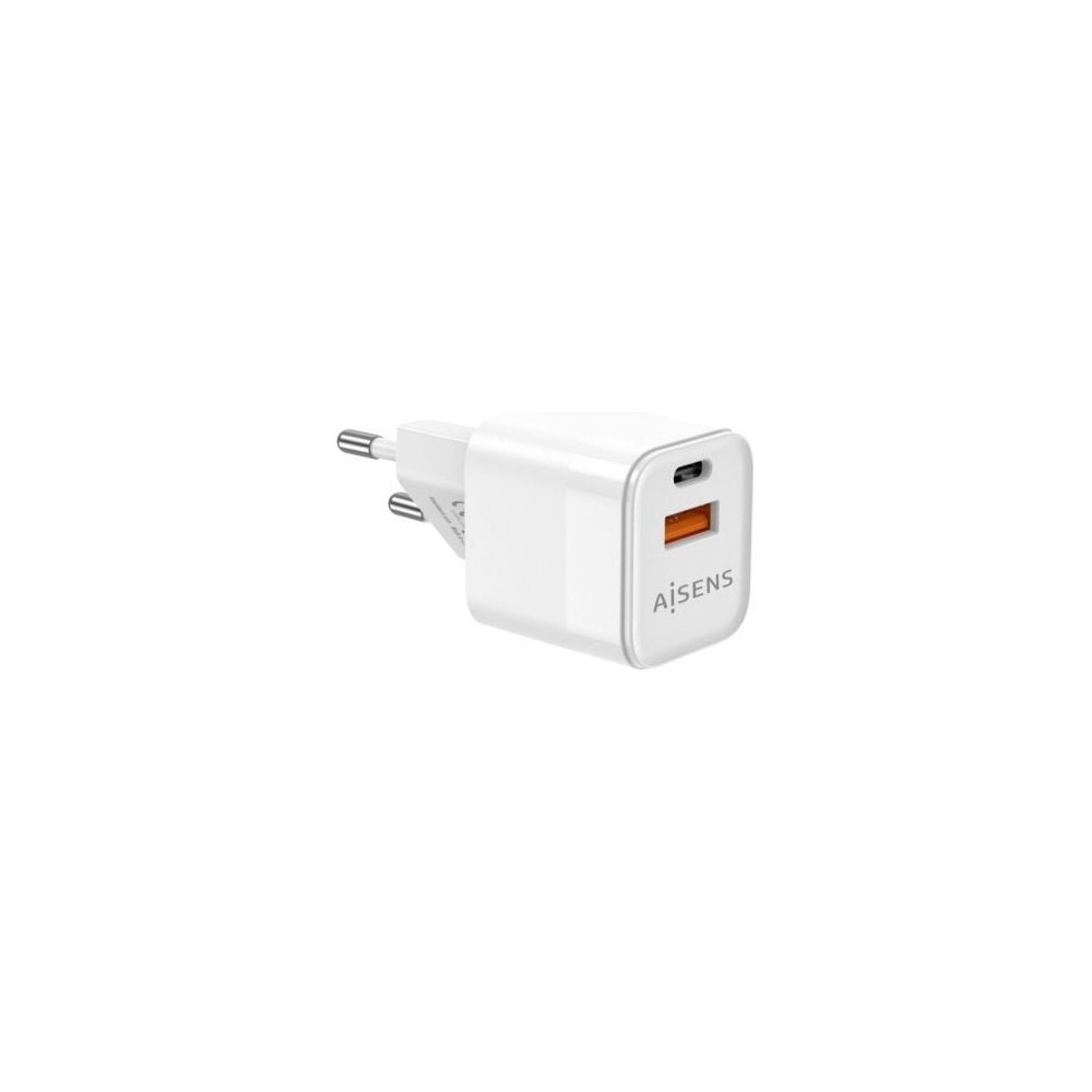 Cargador de Pared GaN Aisens ASCH-30W2P004-W/ 1xUSB Tipo-C/ 1xUSB/ 30W