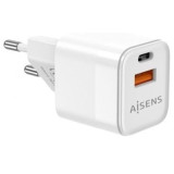 Cargador de Pared GaN Aisens ASCH-30W2P004-W/ 1xUSB Tipo-C/ 1xUSB/ 30W