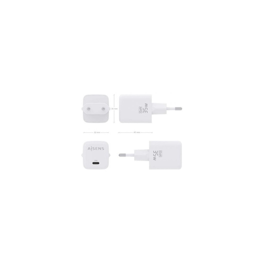 Cargador de Pared GaN Aisens ASCH-35W1P016-W/ 1xUSB Tipo-C/ 35W