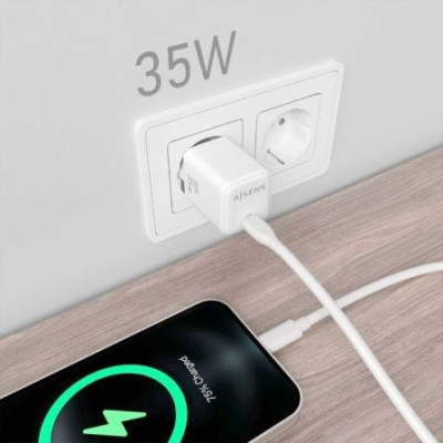 Cargador de Pared GaN Aisens ASCH-35W1P016-W/ 1xUSB Tipo-C/ 35W