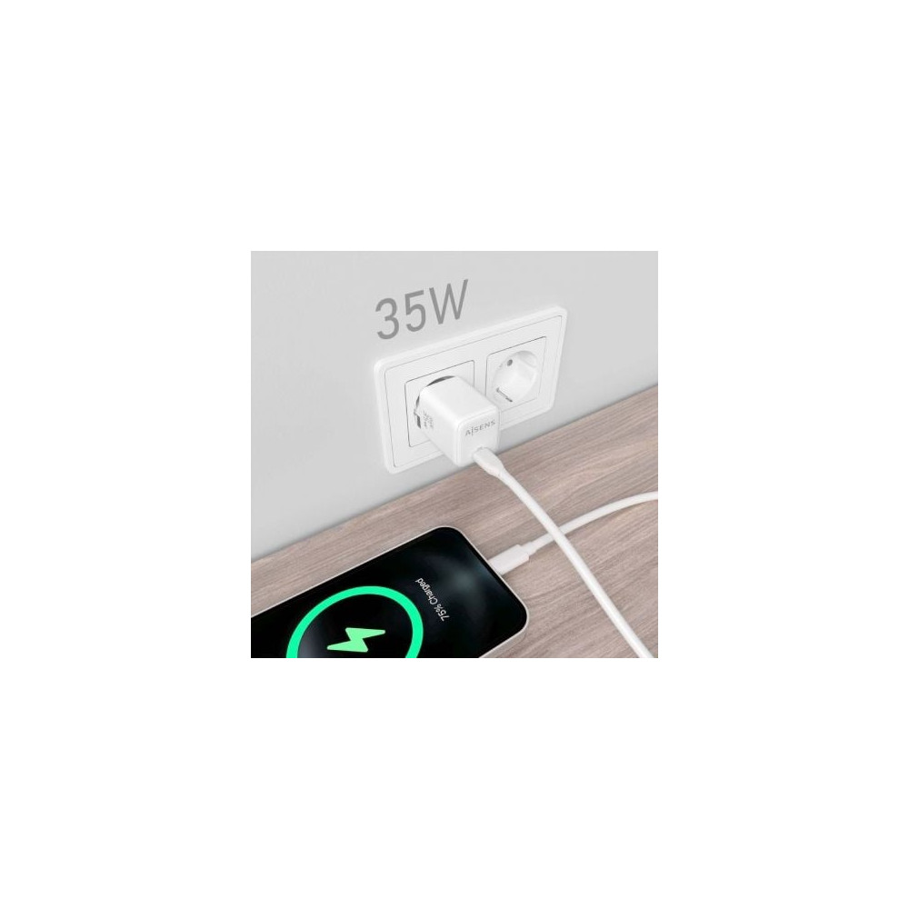 Cargador de Pared GaN Aisens ASCH-35W1P016-W/ 1xUSB Tipo-C/ 35W