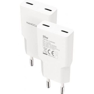 Cargador de Pared Nanocable 10.10.2026/ 2xUSB Tipo-C/ 25W/ Blanco
