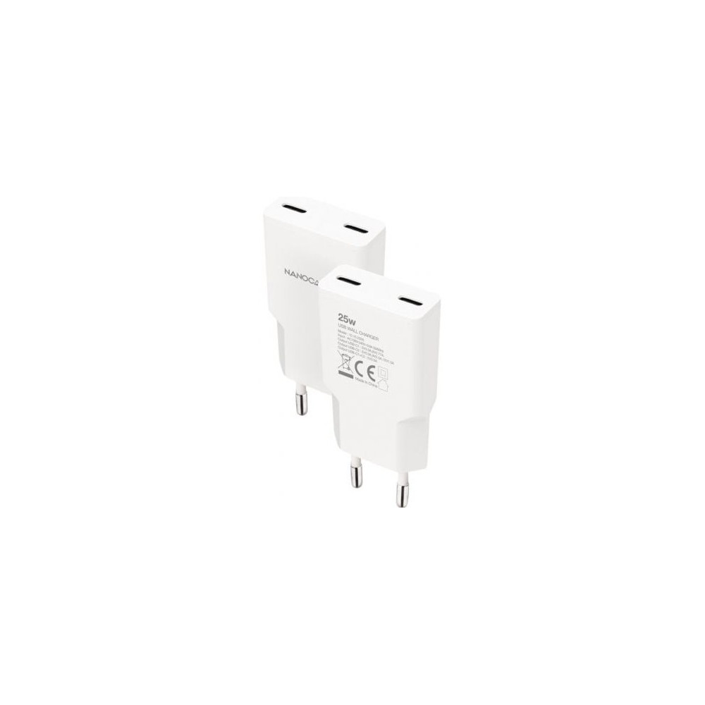 Cargador de Pared Nanocable 10.10.2026/ 2xUSB Tipo-C/ 25W/ Blanco