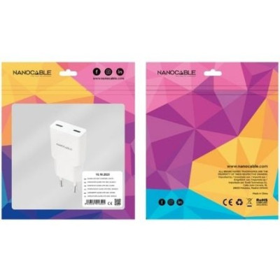 Cargador de Pared Nanocable 10.10.2026/ 2xUSB Tipo-C/ 25W/ Blanco