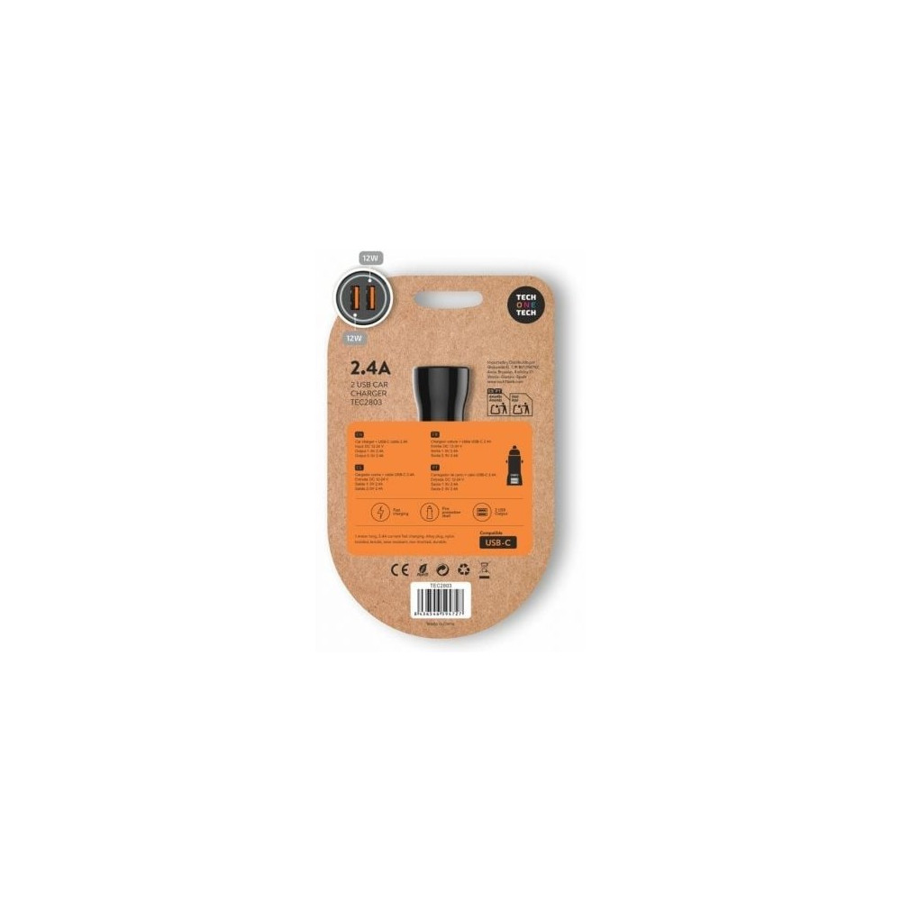 Cargador de Coche Tech One Tech TEC2803/ 2xUSB + Cable USB Tipo-C/ 12W