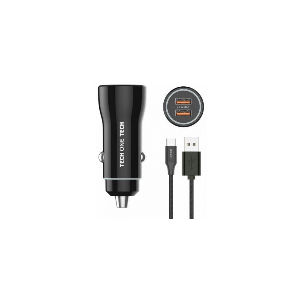 Cargador de Coche Tech One Tech TEC2803/ 2xUSB + Cable USB Tipo-C/ 12W