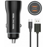 Cargador de Coche Tech One Tech TEC2803/ 2xUSB + Cable USB Tipo-C/ 12W