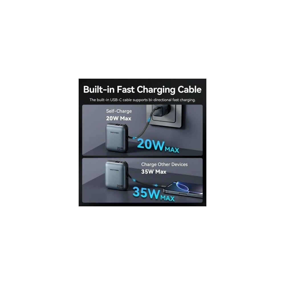 Powerbank 10000mAh Vention FHEH0/ 35W/ Gris/ Incluye Cable USB Tipo-C