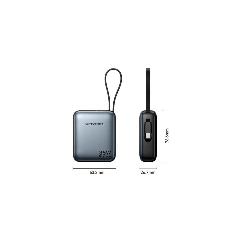 Powerbank 10000mAh Vention FHEH0/ 35W/ Gris/ Incluye Cable USB Tipo-C