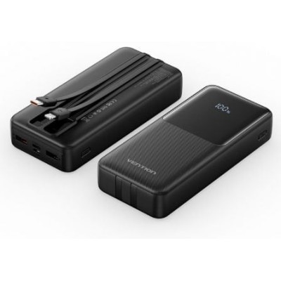 Powerbank 20000mAh Vention FHPB0/ 22.5W/ Negra/ Incluye Cable USB Tipo-C y Lightning