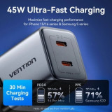 Cargador de Pared GaN Vention FCDH0-EU/ 2xUSB Tipo-C/ 45W