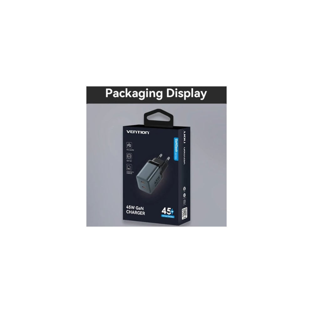 Cargador de Pared GaN Vention FCDH0-EU/ 2xUSB Tipo-C/ 45W