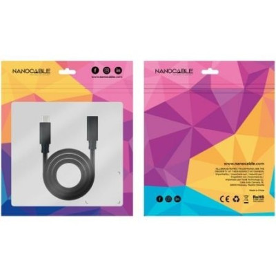 Cable Alargador USB Tipo-C 3.2 Nanocable 10.01.4501/ USB Tipo-C Macho - USB Tipo-C Hembra/ 1m/ Negro
