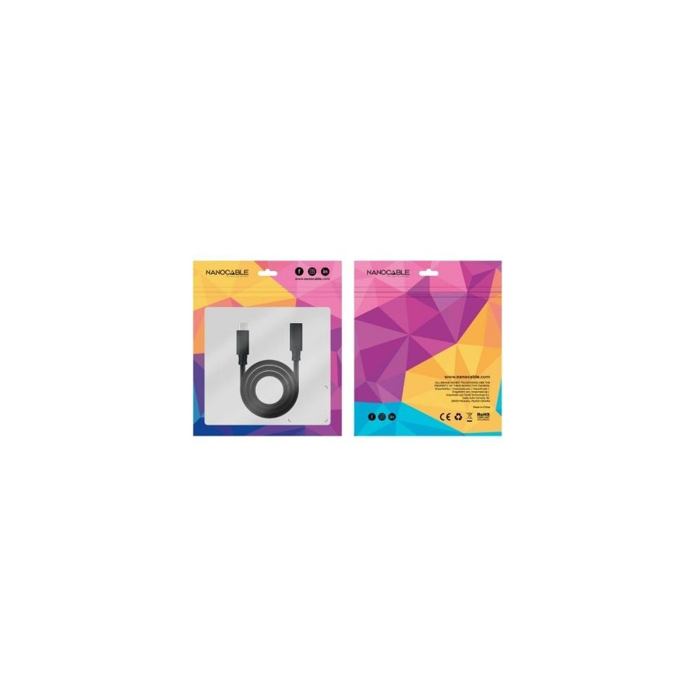 Cable Alargador USB Tipo-C 3.2 Nanocable 10.01.4501/ USB Tipo-C Macho - USB Tipo-C Hembra/ 1m/ Negro