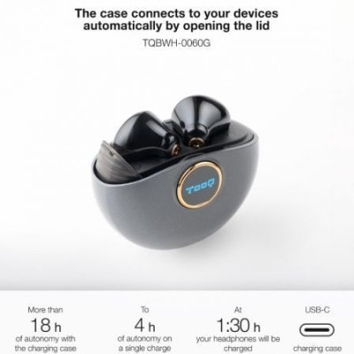 Auriculares Bluetooth TooQ Snail TQBWH-0060G con estuche de carga/ Autonomía 4h/ Grises y Negros | Bluetooth
