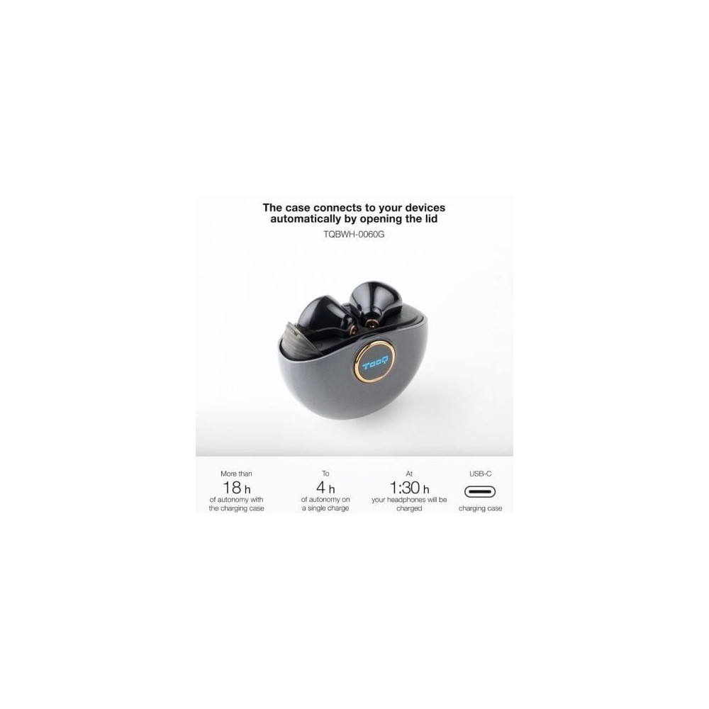 Auriculares Bluetooth TooQ Snail TQBWH-0060G con estuche de carga/ Autonomía 4h/ Grises y Negros | Bluetooth