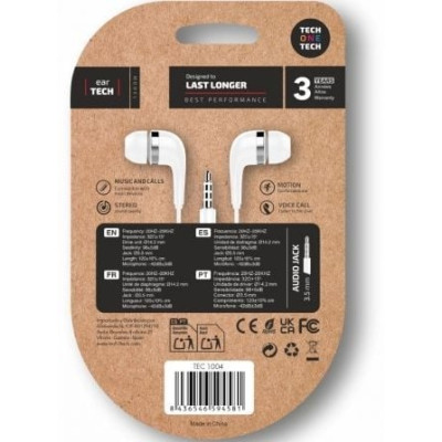 Auriculares Intrauditivos Tech One Tech soft earTECH TEC1004/ con Micrófono/ Jack 3.5/ Blancos