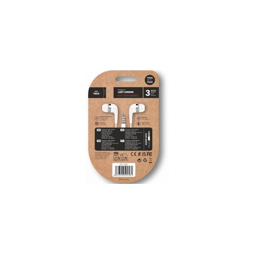 Auriculares Intrauditivos Tech One Tech soft earTECH TEC1004/ con Micrófono/ Jack 3.5/ Blancos