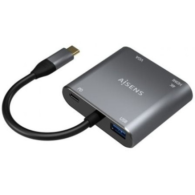 Conversor Aisens A109-0626/ HDMI Hembra - VGA Hembra - USB Tipo-C Macho - USB Hembra - USB Tipo-C Hembra/ 15cm/ Gris
