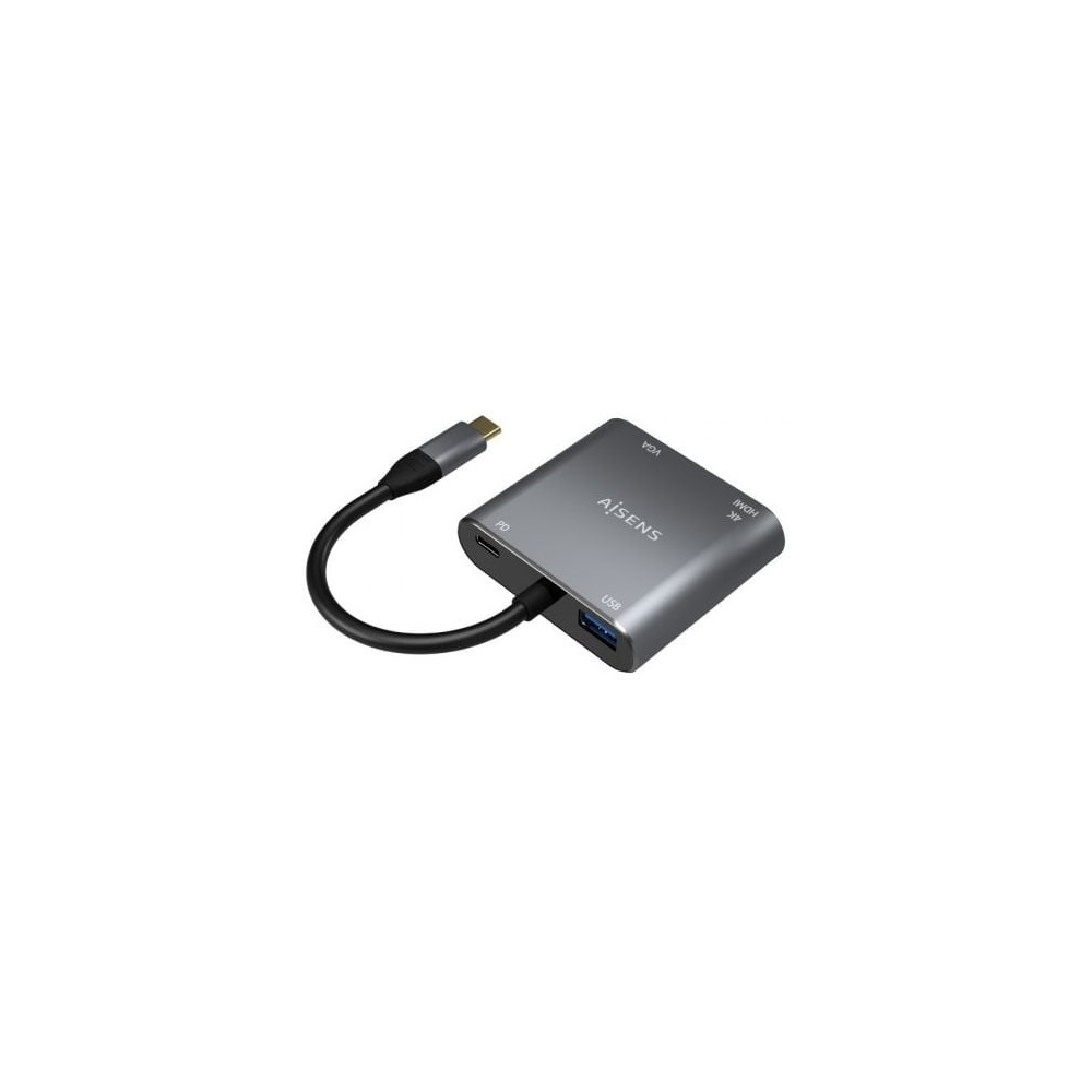 Conversor Aisens A109-0626/ HDMI Hembra - VGA Hembra - USB Tipo-C Macho - USB Hembra - USB Tipo-C Hembra/ 15cm/ Gris